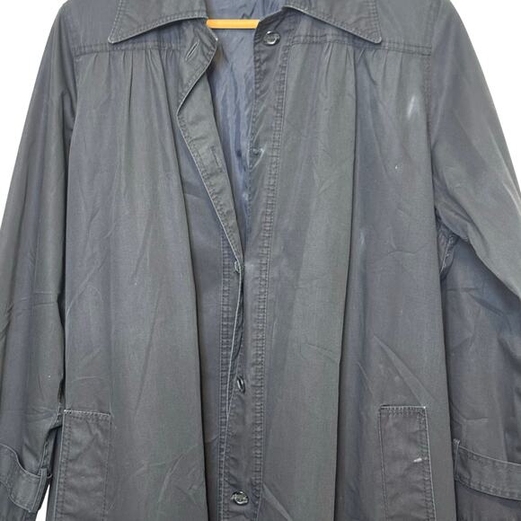 Vintage Black Bonwit Teller Size 14 Made in Hong Kong AquaTogs Trench Coat Rain - Picture 4 of 9